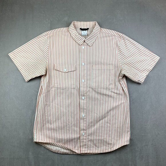 Nike Sb Mens Shirt Medium Red White Striped Button Up Short Sleeve Skateboarding - Picture 1 of 8